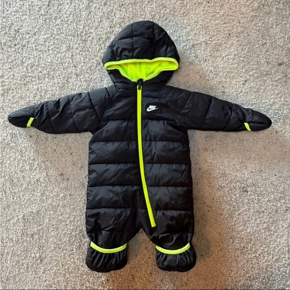 Nike Boys Baby 1 Piece Snowsuit Black Volt Green Sz 6m